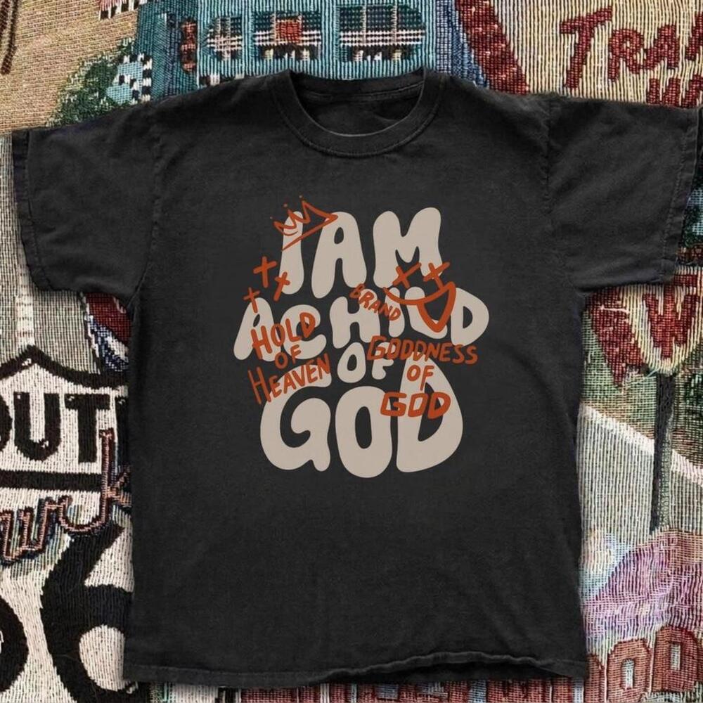 Black Graphic Tee With I Am A Child Of Heaven And Goodness Of God Design
